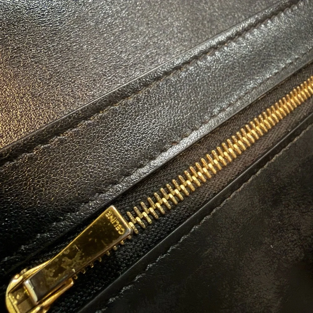 Authentic Celine Black Leather Continental Wallet Snap Strap Zip Pocket - Picture 3 of 9